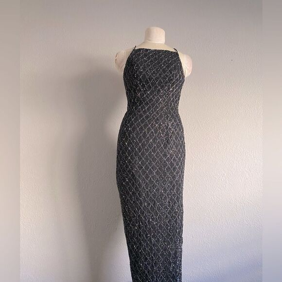 Vintage Reggio Black Beaded Hauler Maxi Gown Size Small - Picture 1 of 9